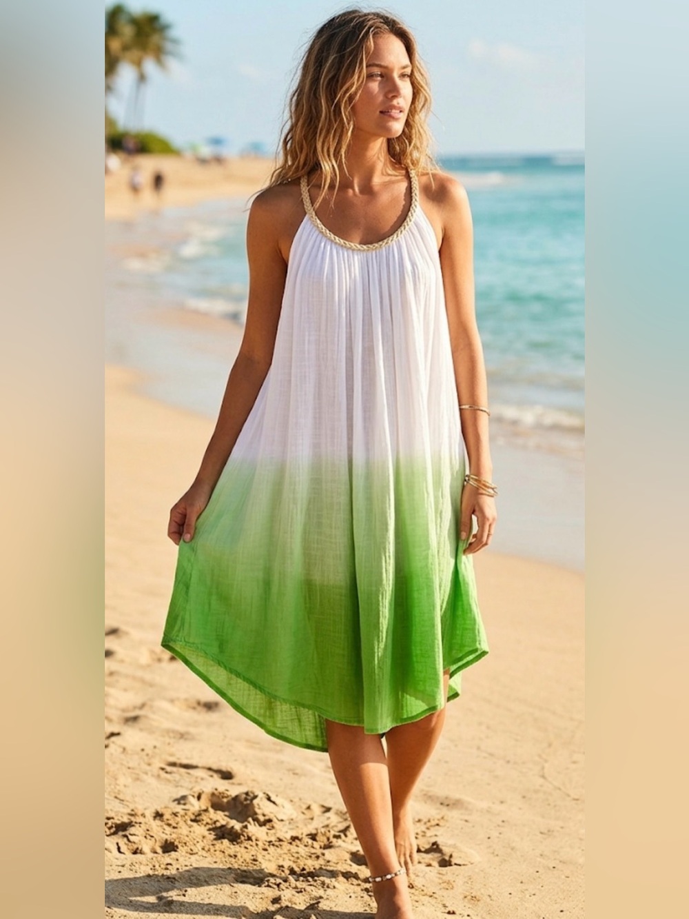 NWT Asymmetrical Cotton Gauze Cami Midi Dress Beach Cover Up sz L Boho Style